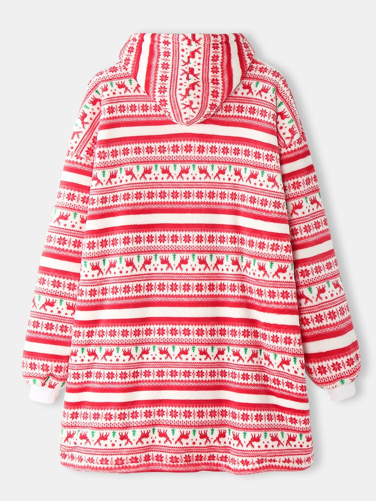 Dam Tjock Jul Snöflinga Älgtryck Flanell Fleece Fodrad Varm Pyjamas