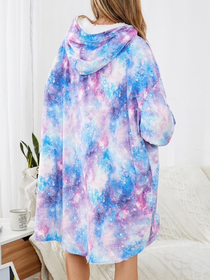 Damdesign Starry Sky Tie Dye Print Oversized Vändbar Homewear Fleecefodrad Vändbar Filt Huvtröja Med Ficka