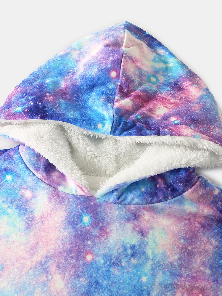 Damdesign Starry Sky Tie Dye Print Oversized Vändbar Homewear Fleecefodrad Vändbar Filt Huvtröja Med Ficka