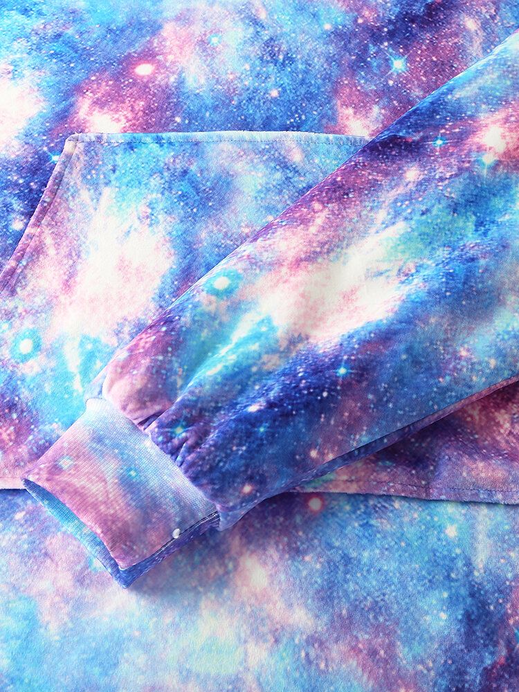 Damdesign Starry Sky Tie Dye Print Oversized Vändbar Homewear Fleecefodrad Vändbar Filt Huvtröja Med Ficka