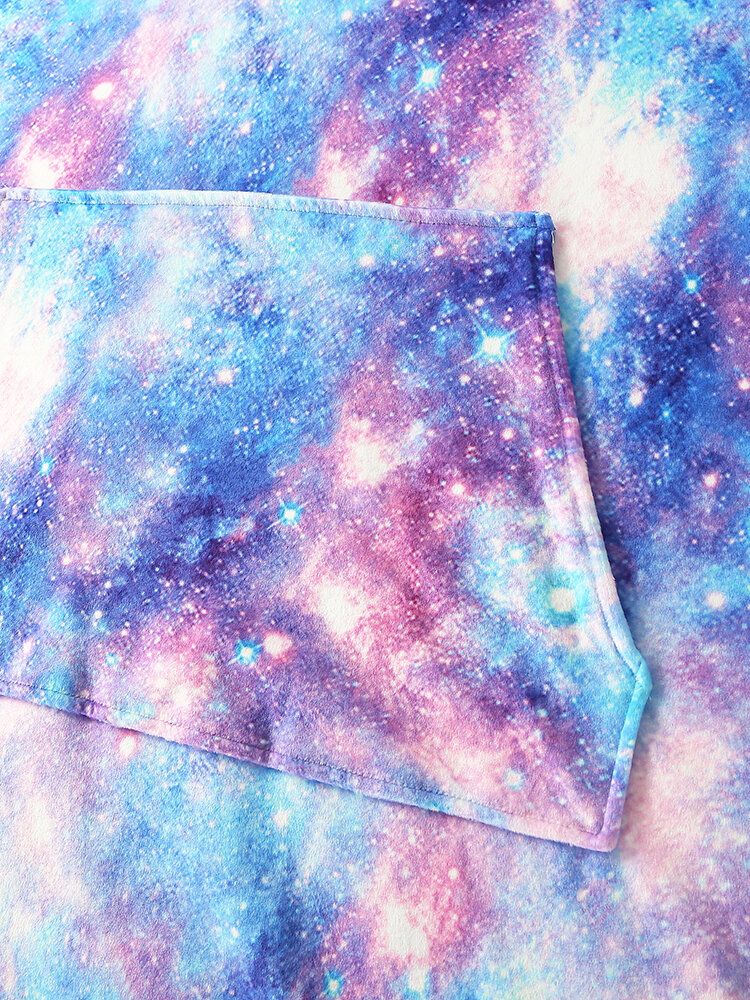 Damdesign Starry Sky Tie Dye Print Oversized Vändbar Homewear Fleecefodrad Vändbar Filt Huvtröja Med Ficka