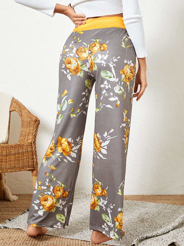 Damer Plus Size Blommor Tryck Dragsko Midja Lös Hem Casual Pyjamasbyxor