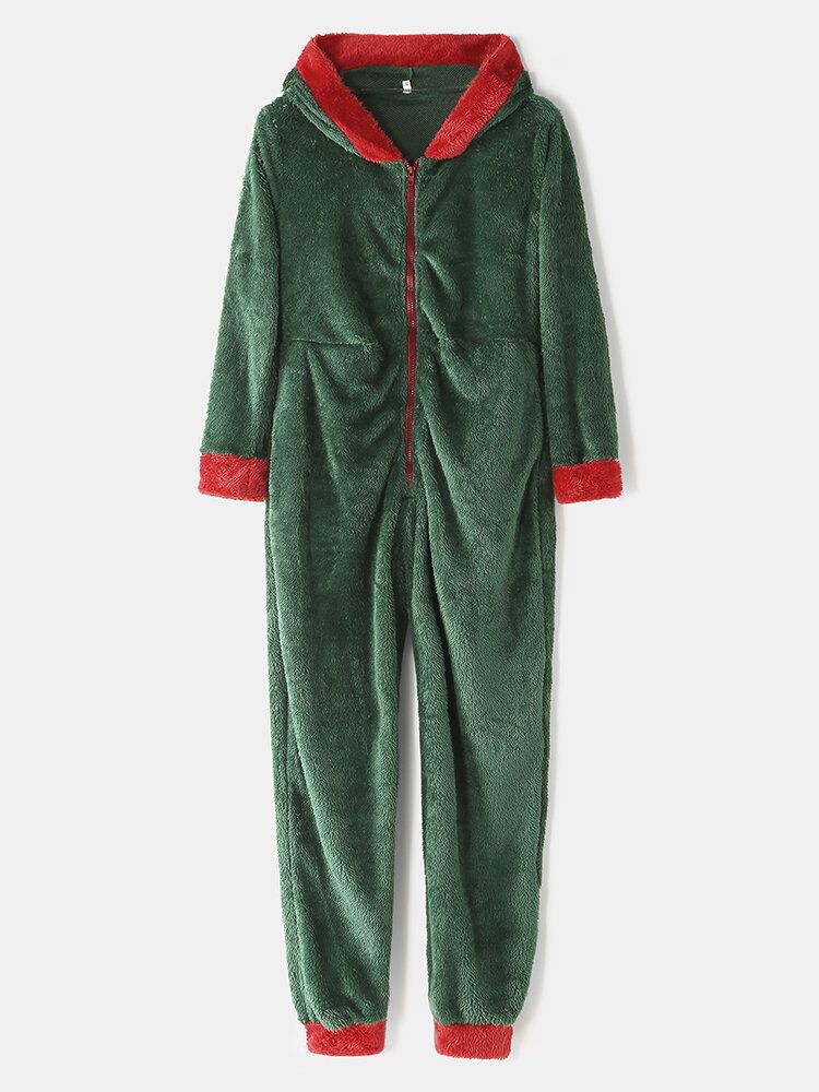 Damer Söt Huva Långärmad Fleece Mysig Varm Enfärgad Nattkläder Jumpsuits