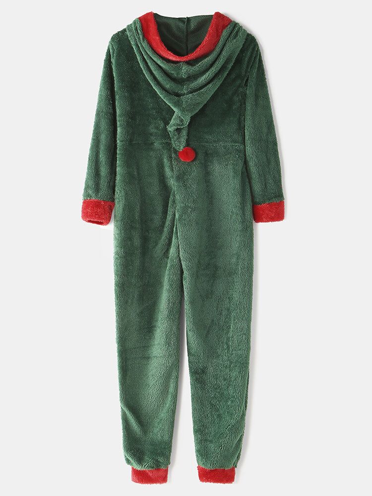 Damer Söt Huva Långärmad Fleece Mysig Varm Enfärgad Nattkläder Jumpsuits