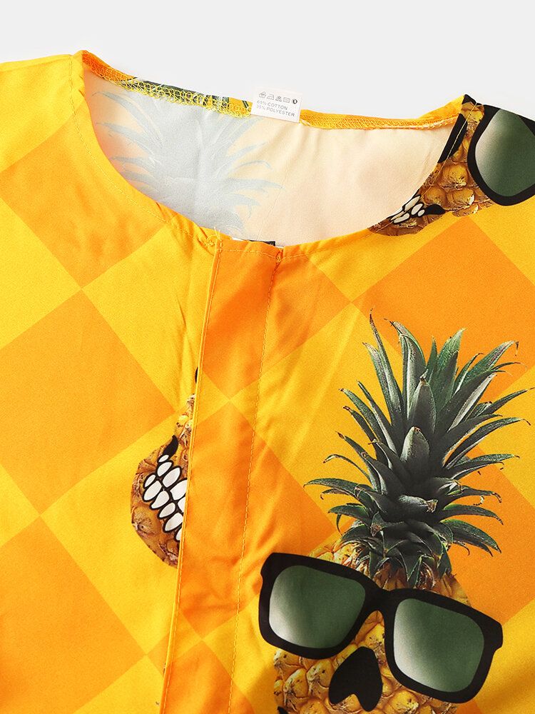 Funny Pineapple För Män \uff06geometriskt Tryck Rundhalsad Kortärmad Casual Rompers Jumpsuits