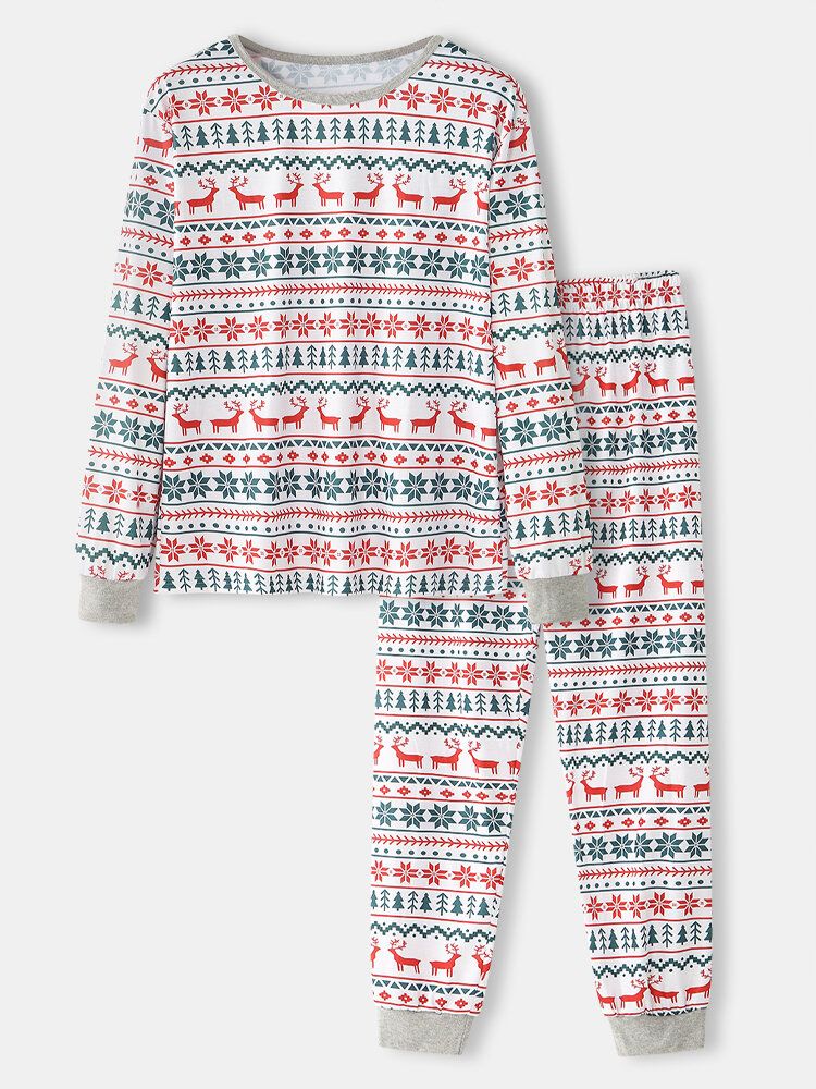 Herr Allover Älg Snowflake Print Jul Joggerbyxor Med Rund Hals Lös Hem-pyjamasset