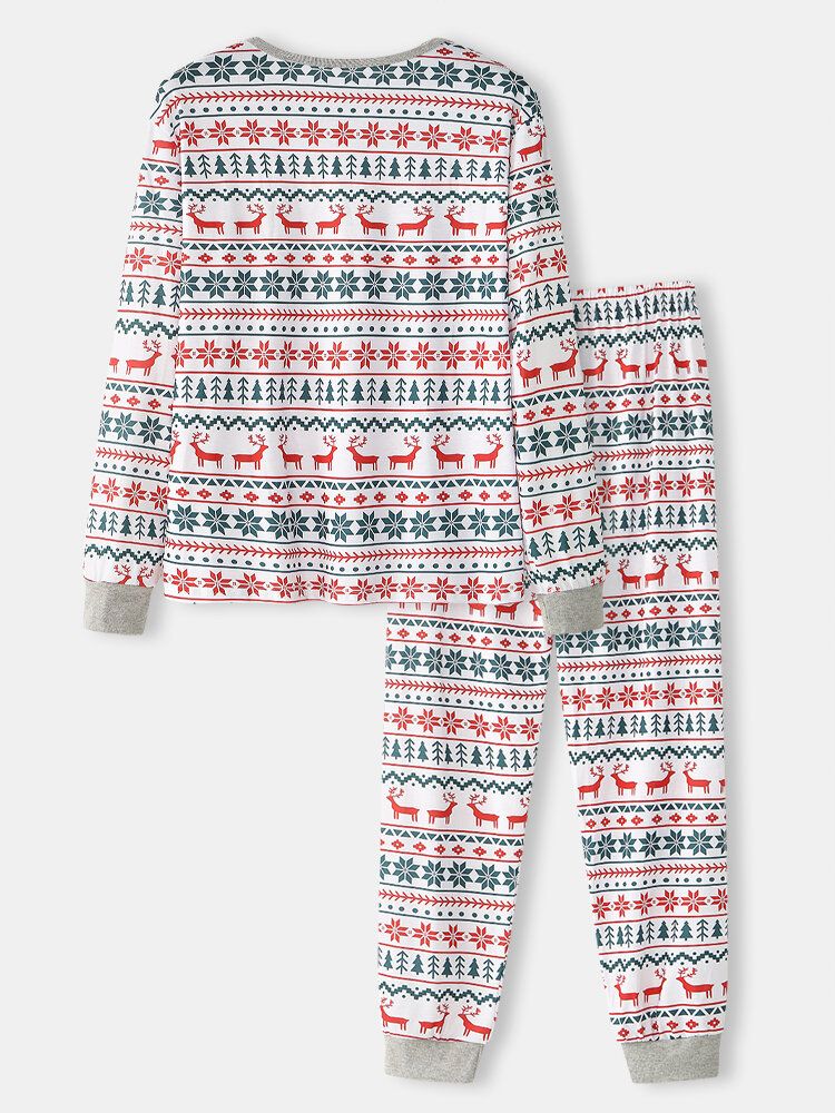 Herr Allover Älg Snowflake Print Jul Joggerbyxor Med Rund Hals Lös Hem-pyjamasset