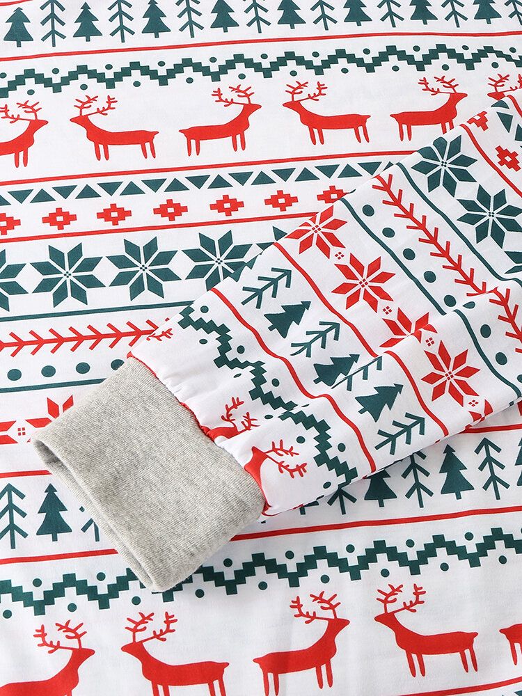 Herr Allover Älg Snowflake Print Jul Joggerbyxor Med Rund Hals Lös Hem-pyjamasset