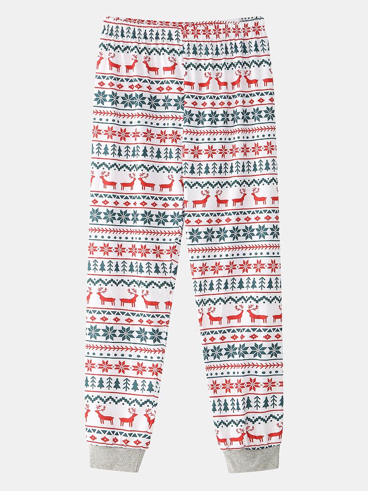 Herr Allover Älg Snowflake Print Jul Joggerbyxor Med Rund Hals Lös Hem-pyjamasset