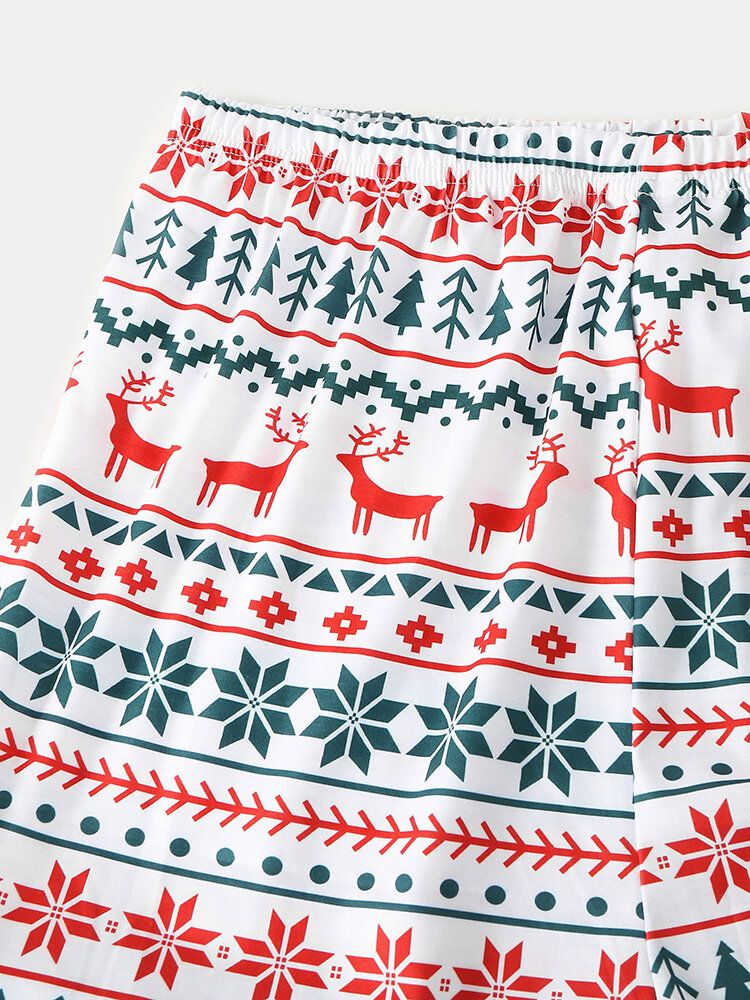 Herr Allover Älg Snowflake Print Jul Joggerbyxor Med Rund Hals Lös Hem-pyjamasset