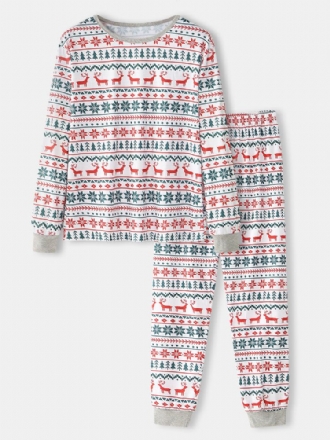 Herr Allover Älg Snowflake Print Jul Joggerbyxor Med Rund Hals Lös Hem-pyjamasset