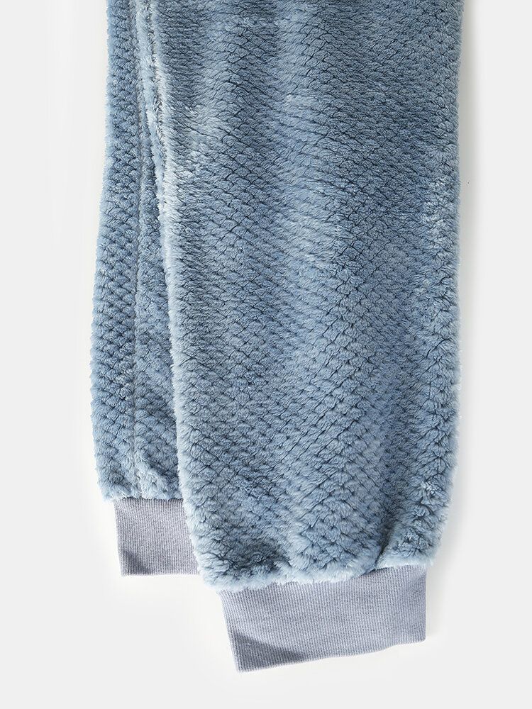 Kontrast Plysch Bokstäver För Män Broderad Thicken Pullover Pyjamasset Med Joggingbyxor