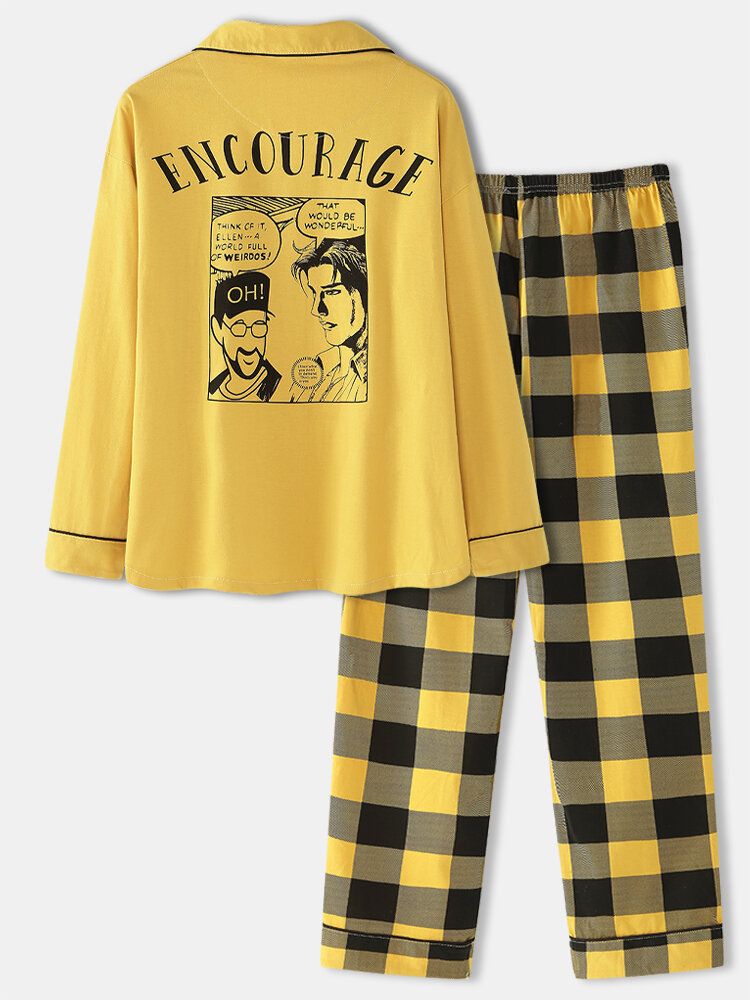 Kvinnor Anime Print Långärmad Skjorta Pläd Elastisk Midja Hem Pyjamas Set