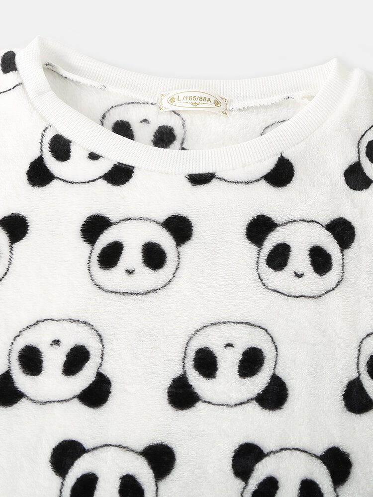 Kvinnor Överallt Tecknad Panda Långärmad Plysch Varm Hem Pyjamas Set