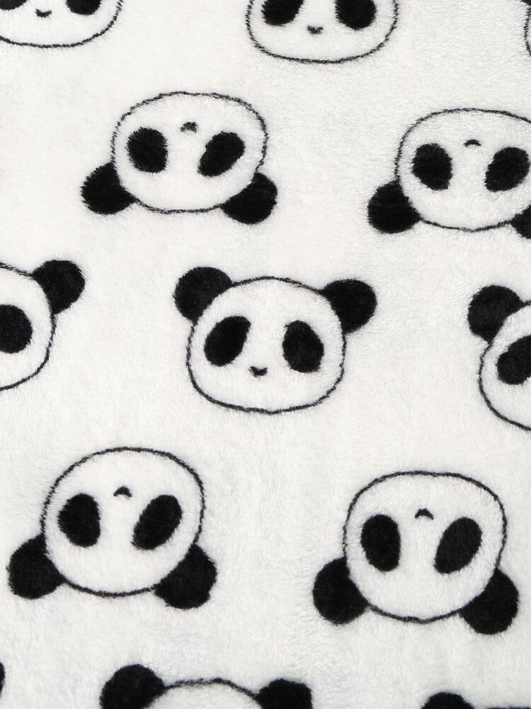 Kvinnor Överallt Tecknad Panda Långärmad Plysch Varm Hem Pyjamas Set