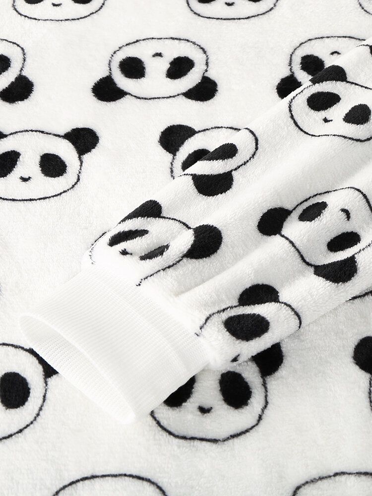 Kvinnor Överallt Tecknad Panda Långärmad Plysch Varm Hem Pyjamas Set