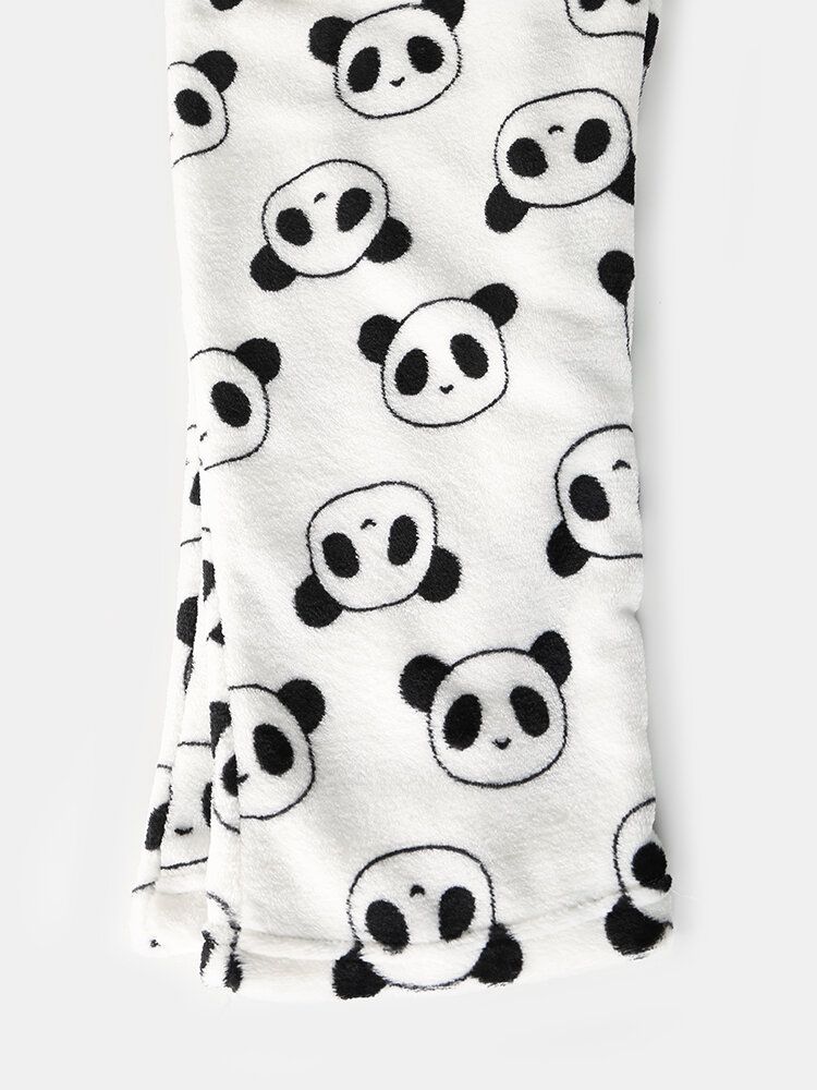 Kvinnor Överallt Tecknad Panda Långärmad Plysch Varm Hem Pyjamas Set