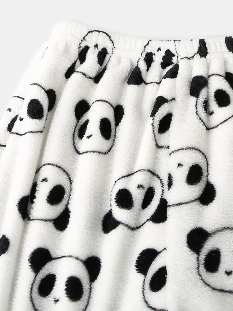 Kvinnor Överallt Tecknad Panda Långärmad Plysch Varm Hem Pyjamas Set