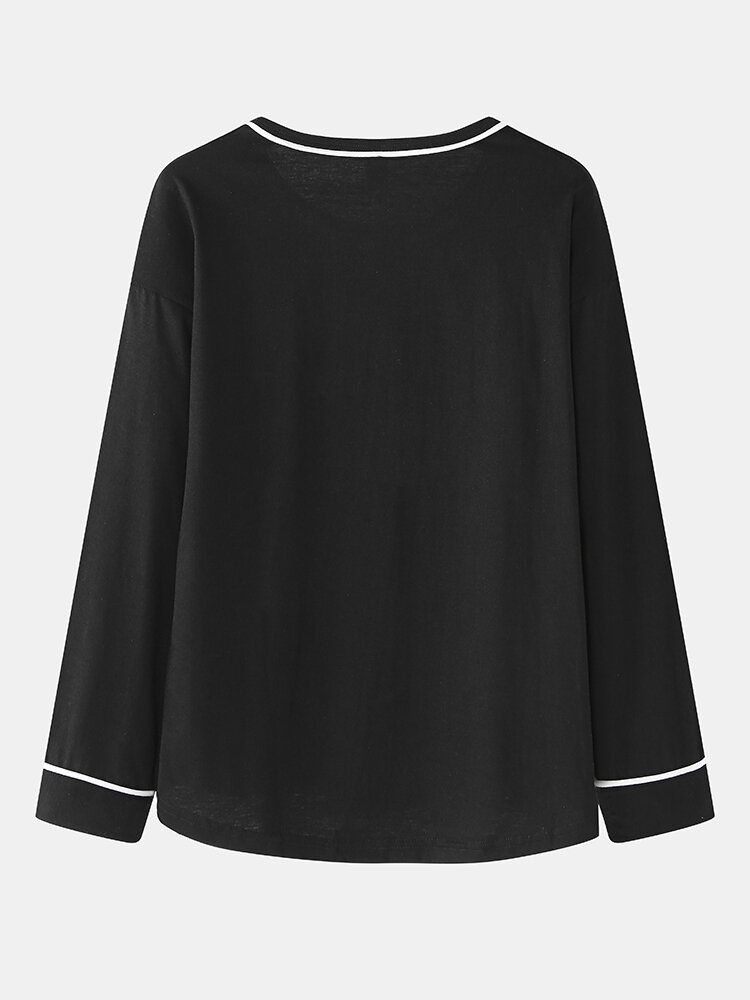 Kvinnor Tecknad Anime Tryck Svart Pullover Elastiska Midja Byxor Hem Pajmaset