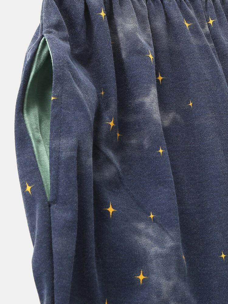 Kvinnor Tecknad Isbjörn Stjärnhimmel Print Pullover Elastisk Midja Pocket Byxor Hem Pyjamas Set