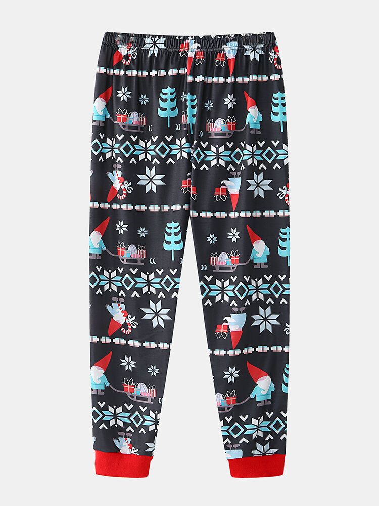 Kvinnor Tecknad Jultomte Tryck V-ringad Långärmad Pullover Lös Jogger Byxor Jul Hem Pyjamas Set