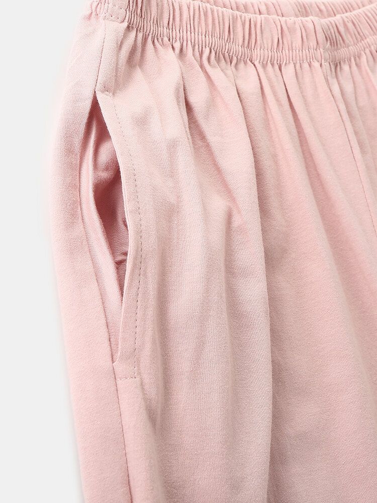 Kvinnor Tecknad Katttryck Långärmad Pullover Elastisk Midja Ficka Byxor Rosa Hem Pyjamas Set