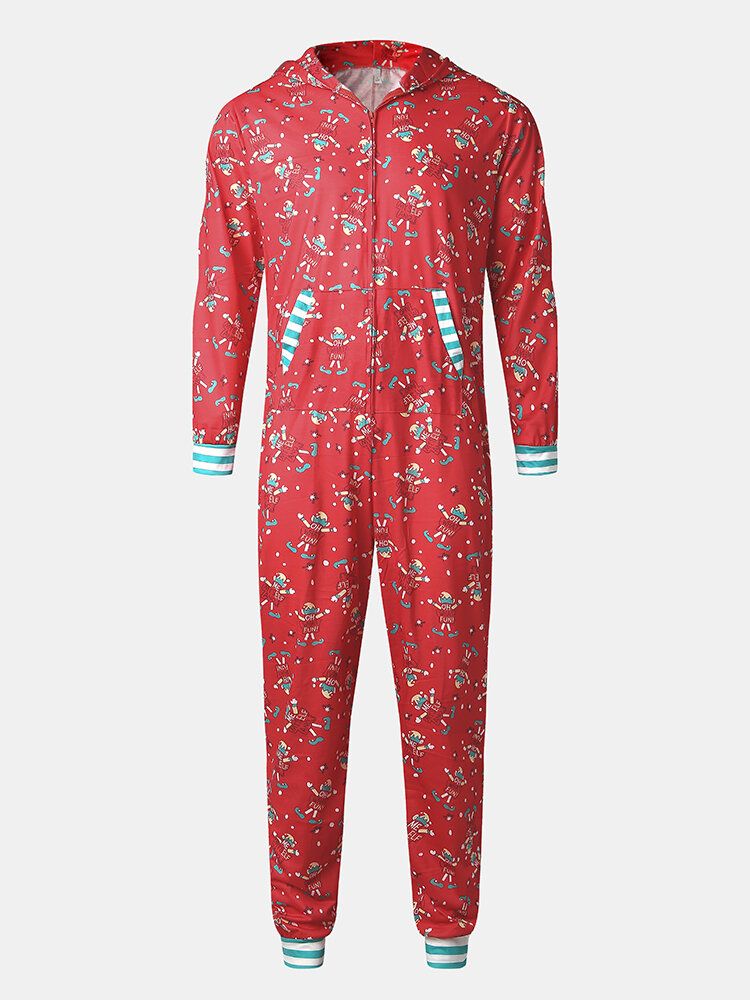 Män Tecknad Bokstav Figurtryck Söt Huva Hem Casual One Piece Jumpsuits