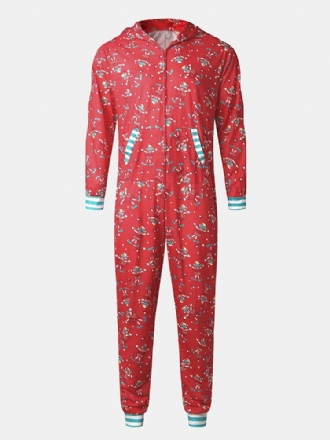 Män Tecknad Bokstav Figurtryck Söt Huva Hem Casual One Piece Jumpsuits