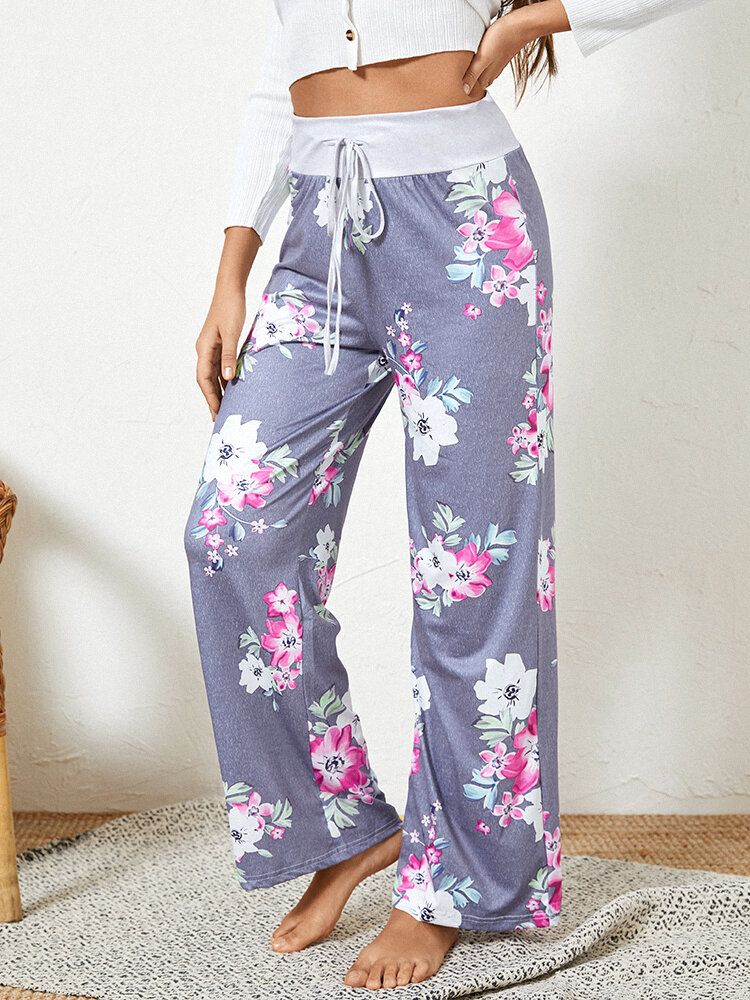 Plus Size Damer Blommönster Dragsko Midja Lös Casual Hemma Pyjamasbyxor