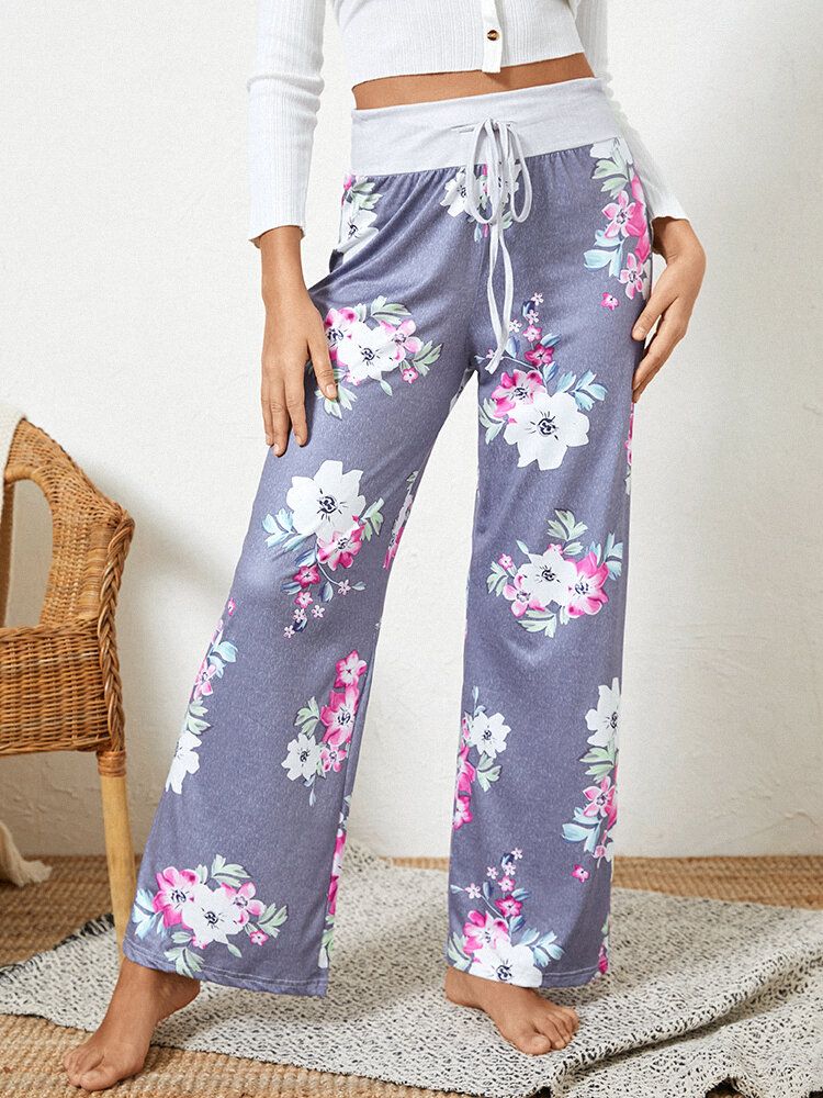 Plus Size Damer Blommönster Dragsko Midja Lös Casual Hemma Pyjamasbyxor