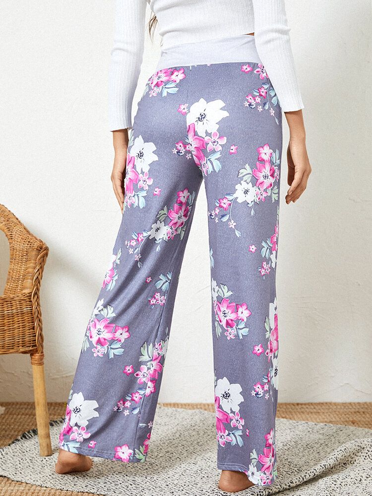 Plus Size Damer Blommönster Dragsko Midja Lös Casual Hemma Pyjamasbyxor