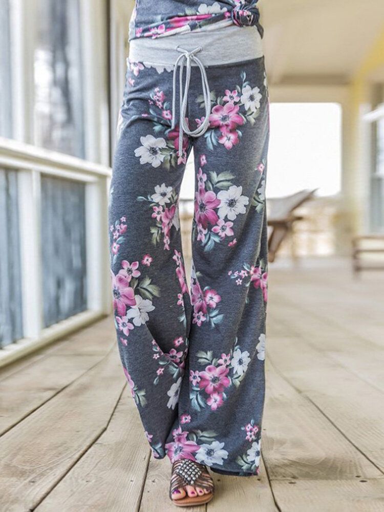 Plus Size Damer Blommönster Dragsko Midja Lös Casual Hemma Pyjamasbyxor