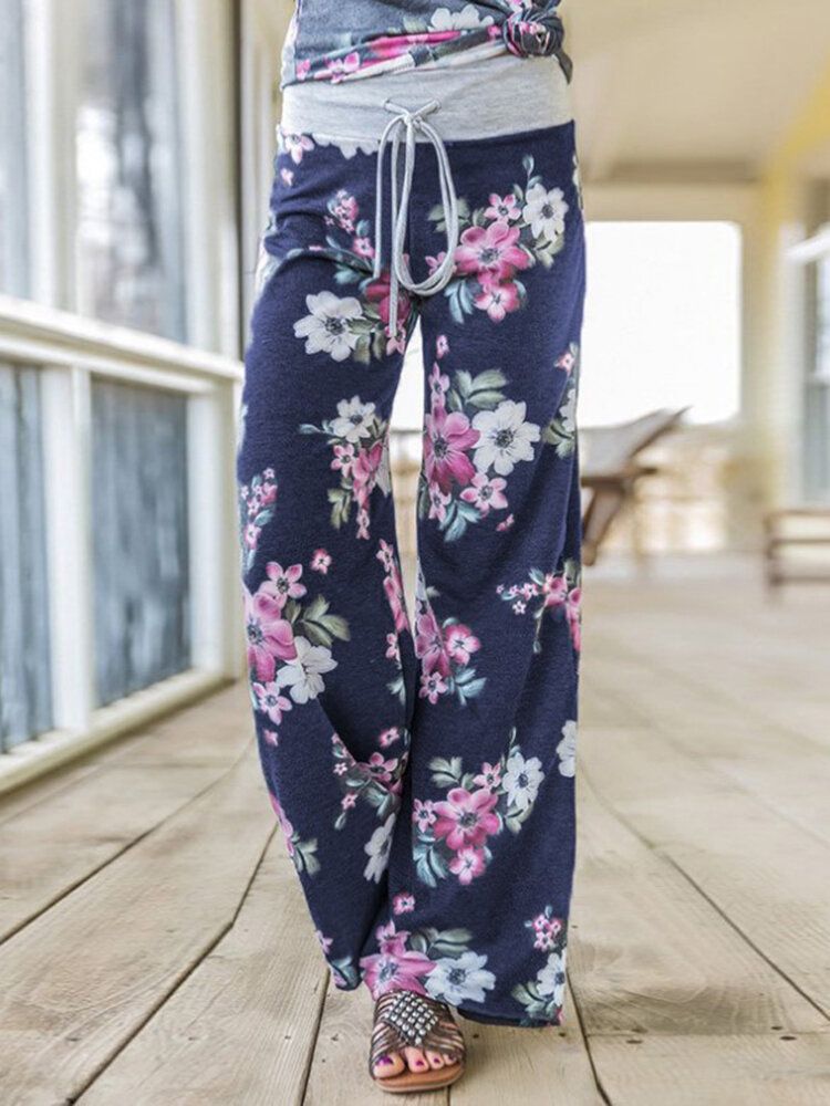 Plus Size Damer Blommönster Dragsko Midja Lös Casual Hemma Pyjamasbyxor