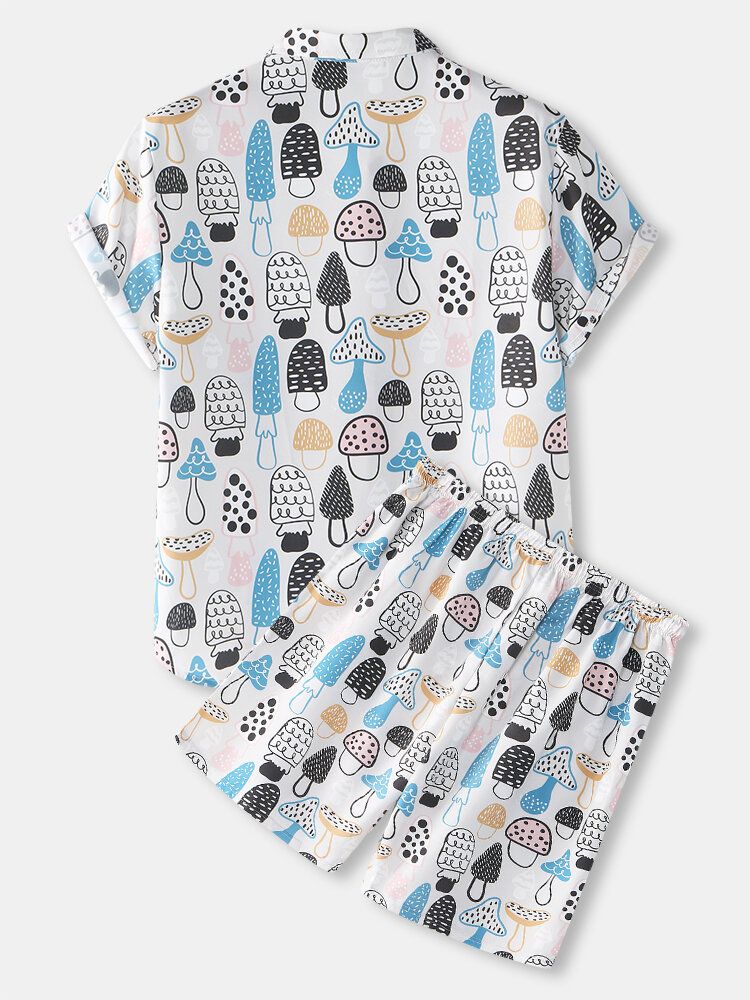 Svamptryck För Män Tunna Kavajslag Kortärmade Lösa Holiday Beach Loungewear Pyjamasset