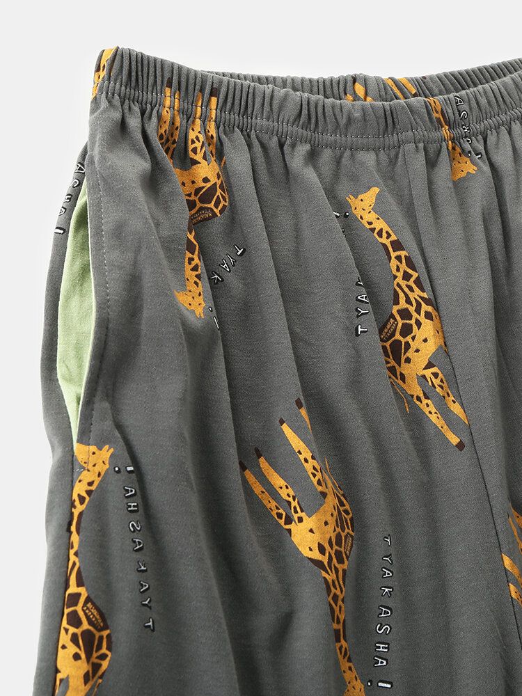 Tecknade Giraffer För Män Med Brevtryck Drop Shoulder Cozy Pyjamas Sets