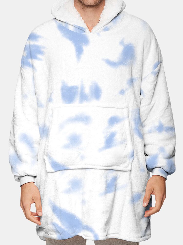 Thicken Tie-dye Fleecefodrad Varm Lös Hemfilt Hoodie Med Känguruficka För Män