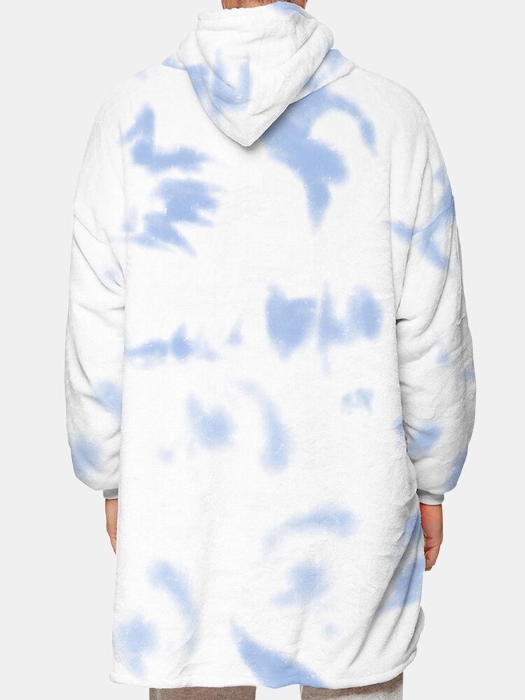 Thicken Tie-dye Fleecefodrad Varm Lös Hemfilt Hoodie Med Känguruficka För Män