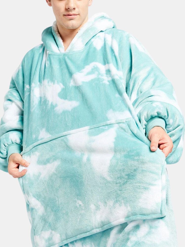 Tie-dye Fleecefodrad För Män Tjock Varm Lös Filt Hoodie Med Känguruficka