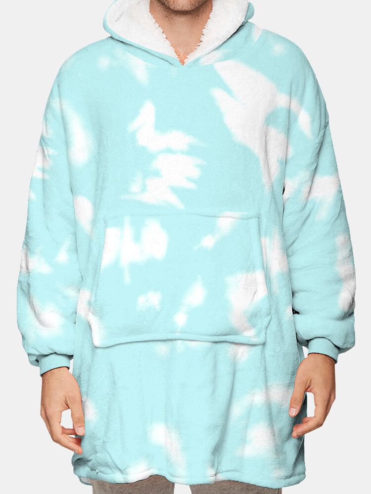 Tie-dye Fleecefodrad För Män Tjock Varm Lös Filt Hoodie Med Känguruficka