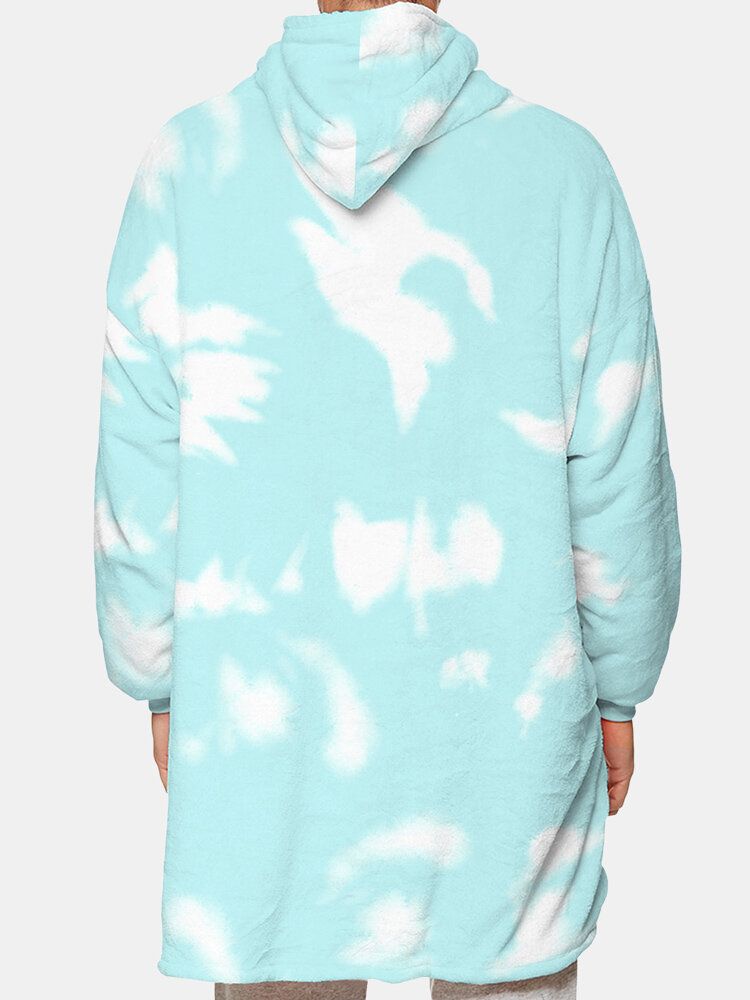 Tie-dye Fleecefodrad För Män Tjock Varm Lös Filt Hoodie Med Känguruficka