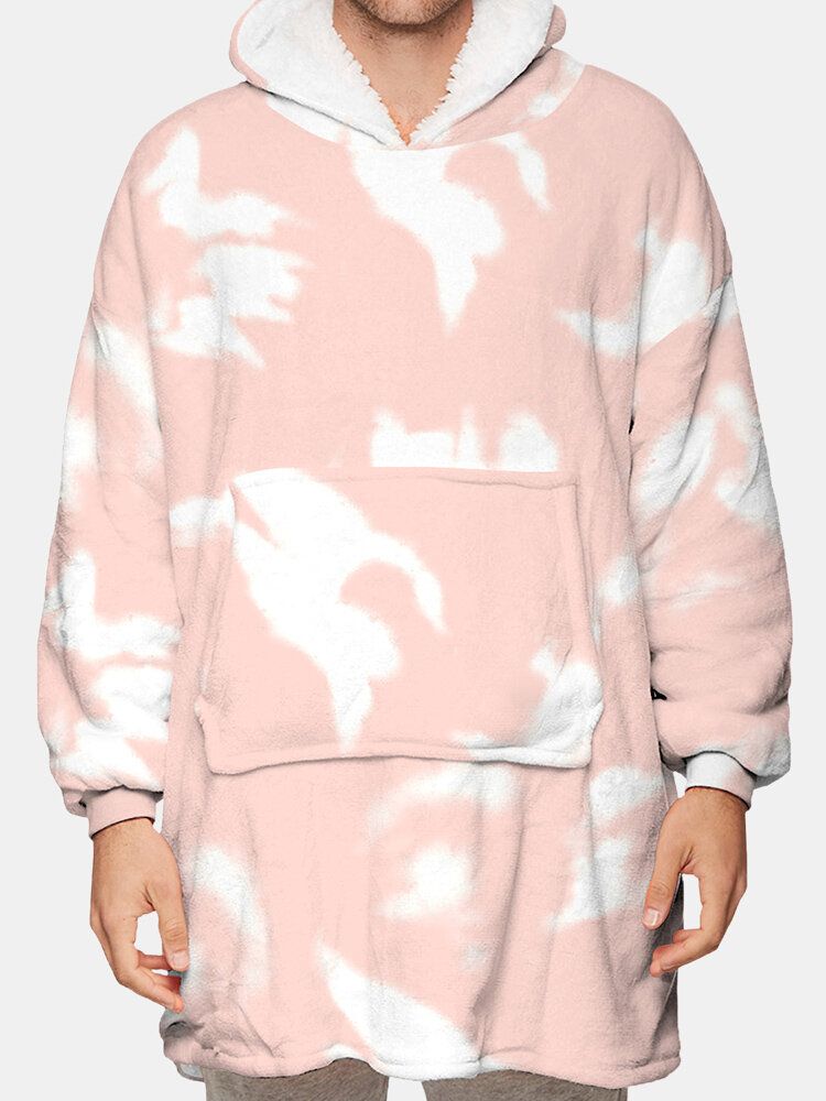 Tie-dye Tjock Fleecefodrad Varm Lös Filt Hoodie Med Känguruficka För Män