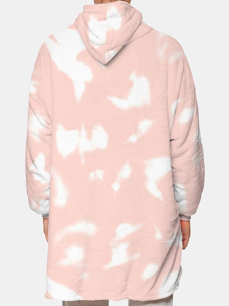 Tie-dye Tjock Fleecefodrad Varm Lös Filt Hoodie Med Känguruficka För Män