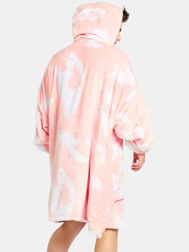 Tie-dye Tjock Fleecefodrad Varm Lös Filt Hoodie Med Känguruficka För Män