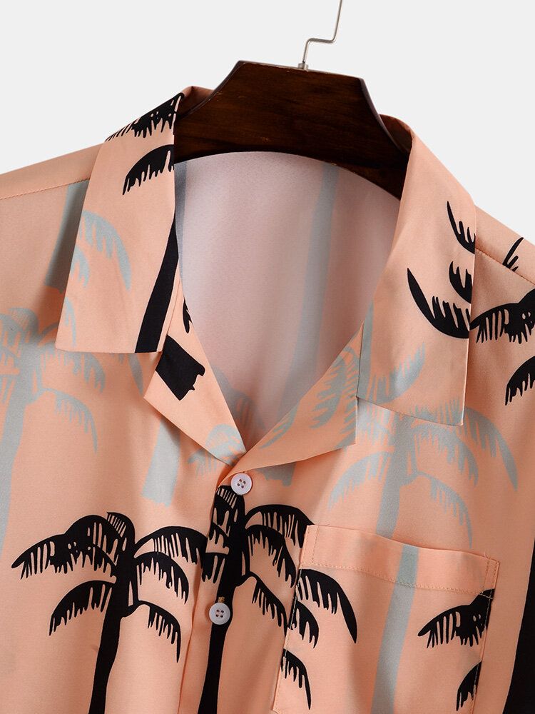 Tropical Coconut Tree Print Revere Collar Holiday Two-piece Outfits