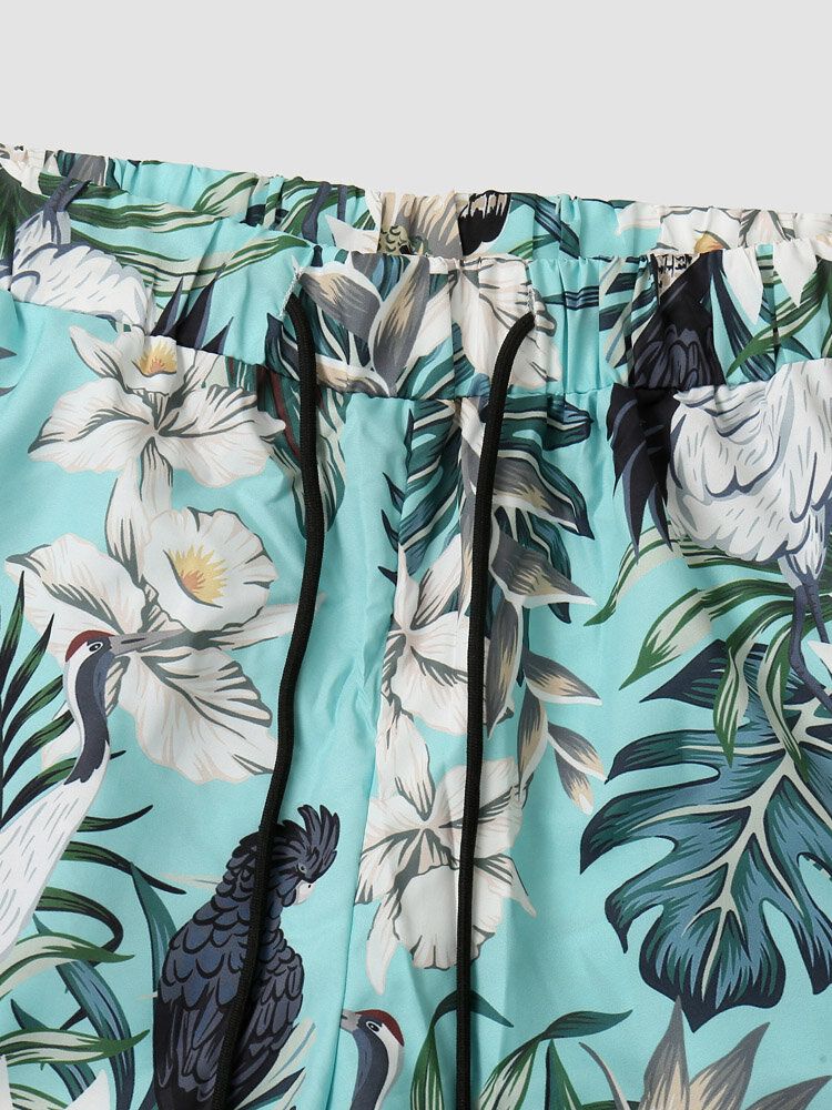 Tropical Plant Print Button Up Holiday Two Piece Outfits För Män