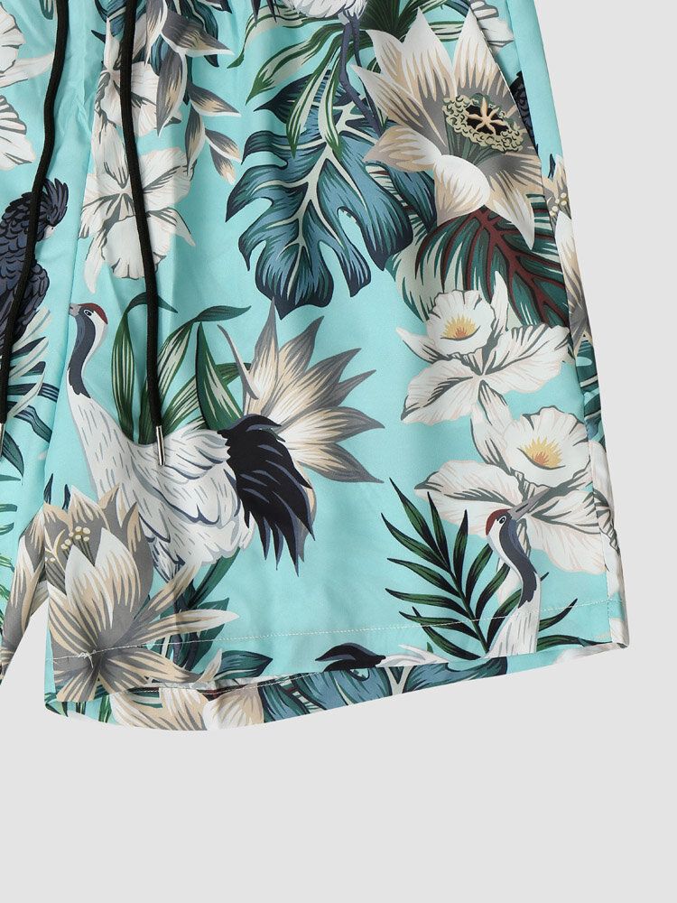 Tropical Plant Print Button Up Holiday Two Piece Outfits För Män