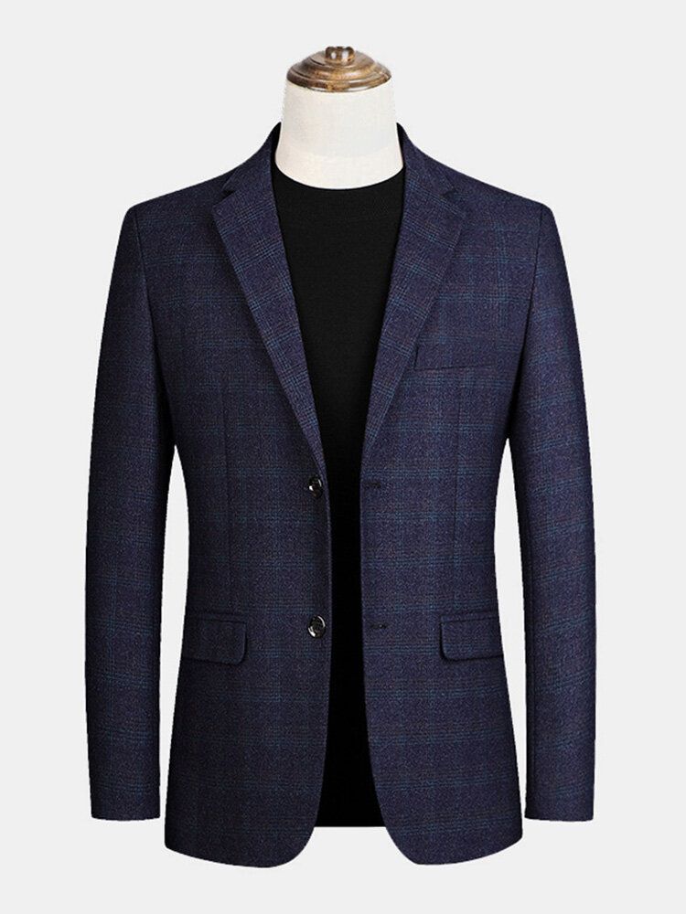 Herr Rutig Platt Krage Enkelknäppt Ficka Långärmad Casual Blazers