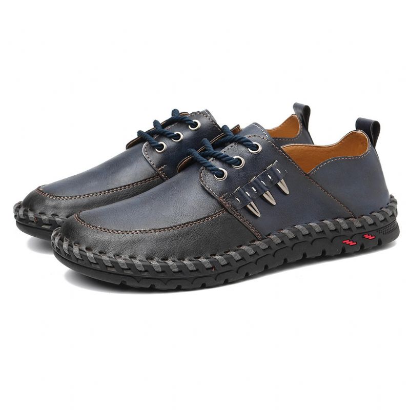 Herr Retro Handsömmar Mjuk Casual Business Läder Oxfords