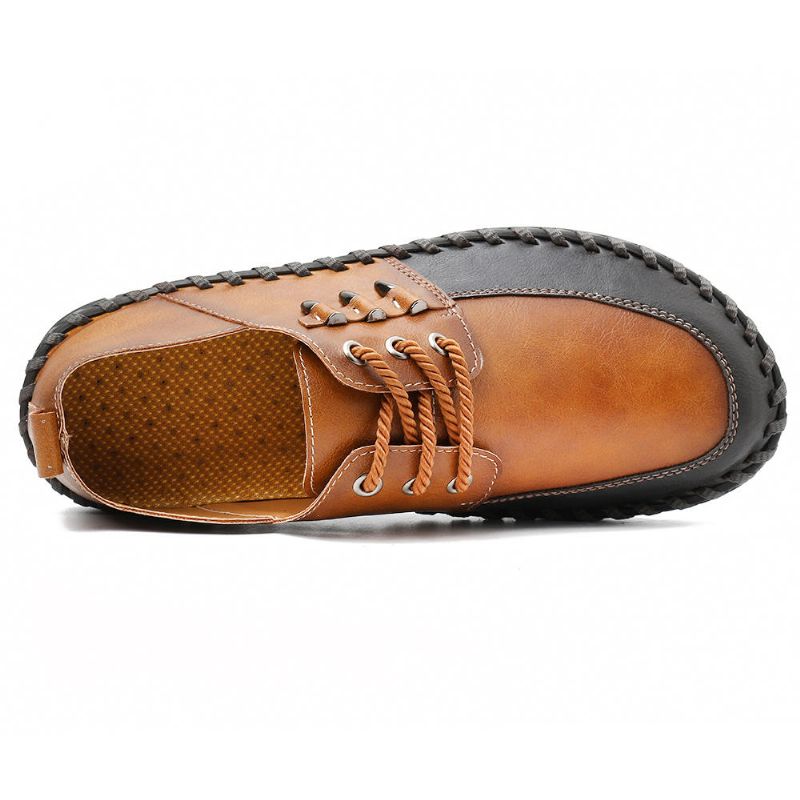 Herr Retro Handsömmar Mjuk Casual Business Läder Oxfords