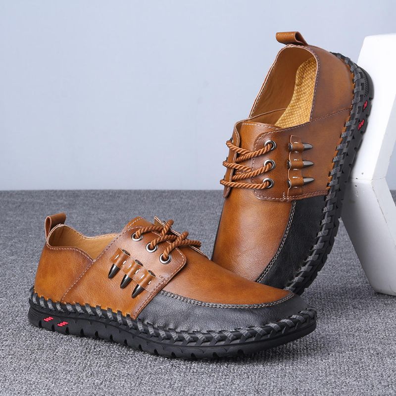 Herr Retro Handsömmar Mjuk Casual Business Läder Oxfords